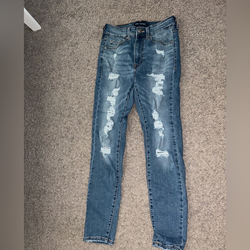 Aeropostale Women's Distressed High Rise Jeggings - Blue